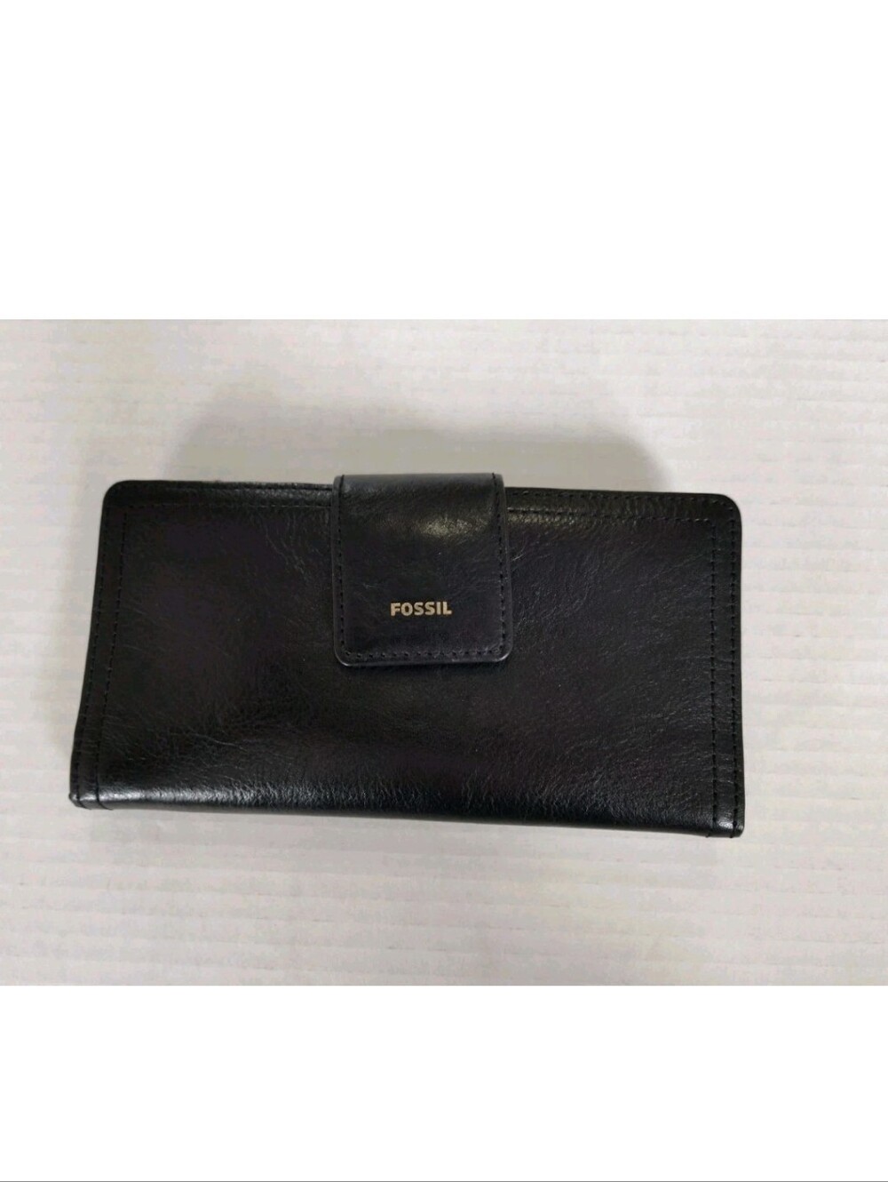 Fossil Black Leather Wallet ID Card Holder Snap Closure Zip Pocket Clutch Style
